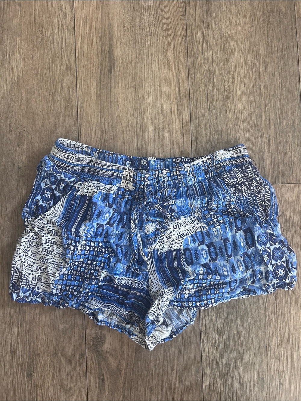 Blue Patterned Women’s Elastic Waist Shorts